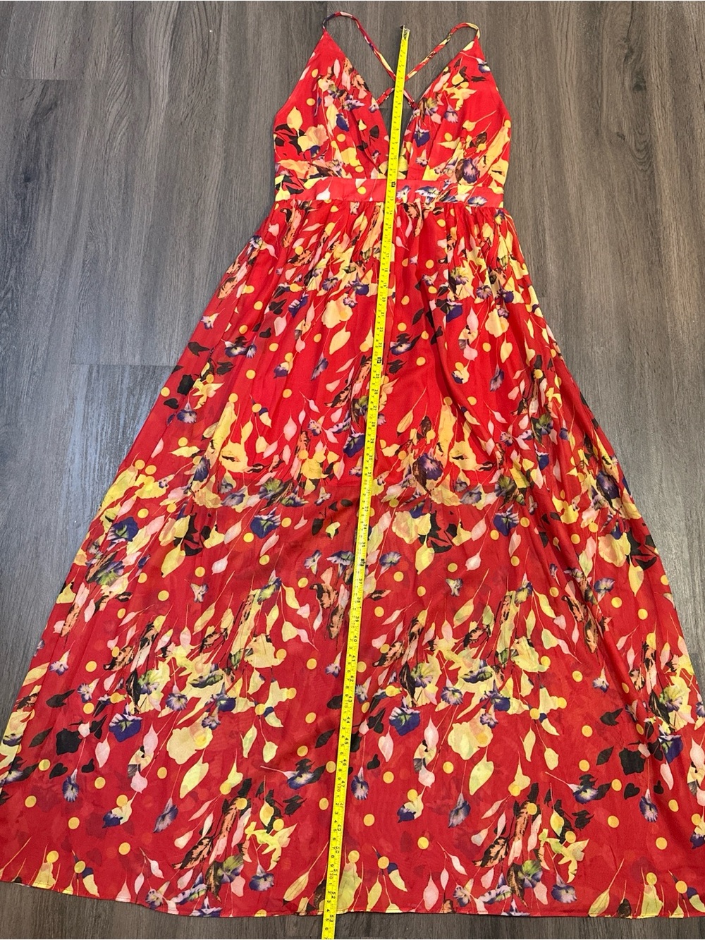 Red Floral Maxi Dress Open Back Crisscross Strappy Boho Cottagecore Medium - Picture 4 of 9